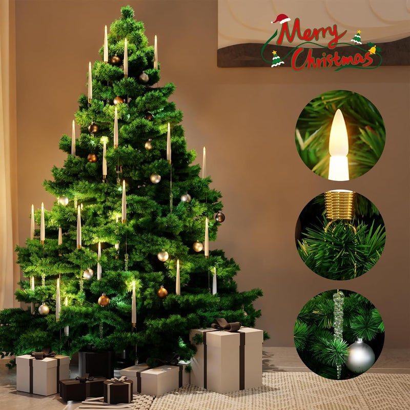 AFINETH Christmas Tree Candles with Remote, 12 Pack Battery Operated Christmas Candles, LED Candlesticks for Xmas Tree Decoration, Flickering Flameless Candle for Home, Party Decor with Crystal Ball Hooks - Image 3